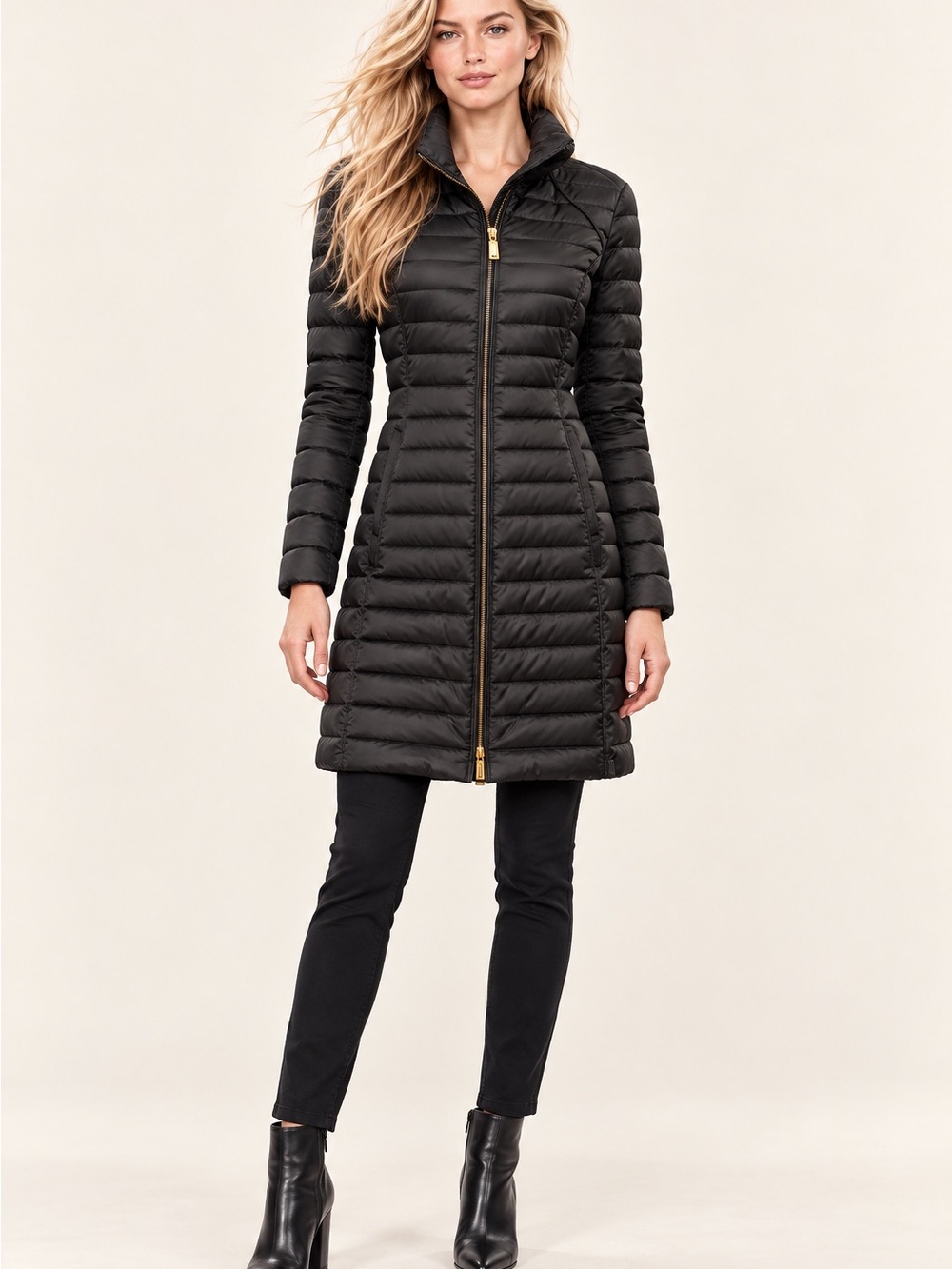 Hunter Black Long Quilted Down Packable Puffer Coat